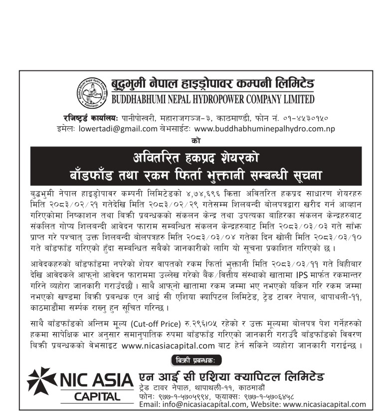Buddhabhumi Nepal Hydropower – IPO Refund Announcement